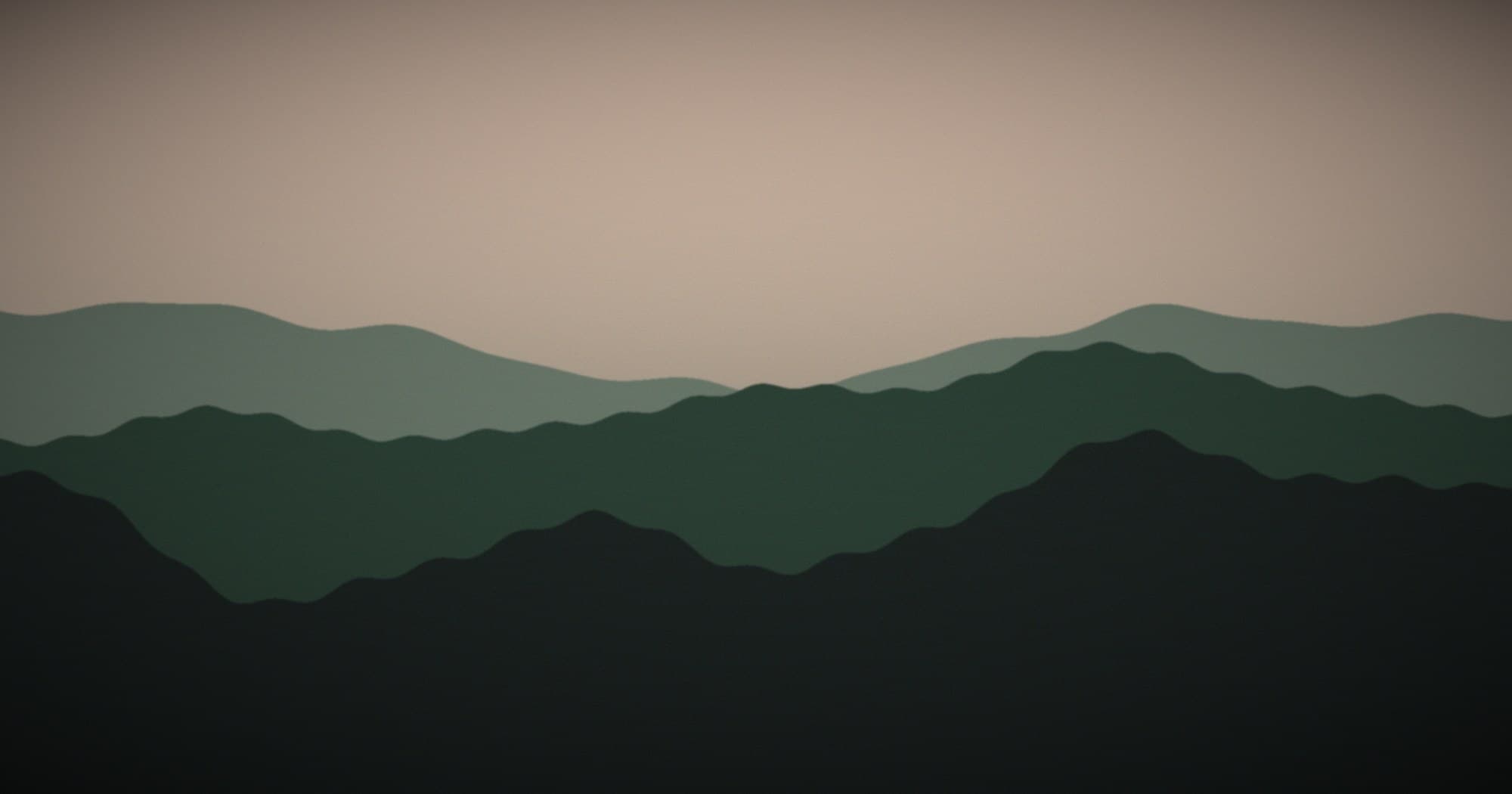 Illustrated lakeside mountain landscape at dusk